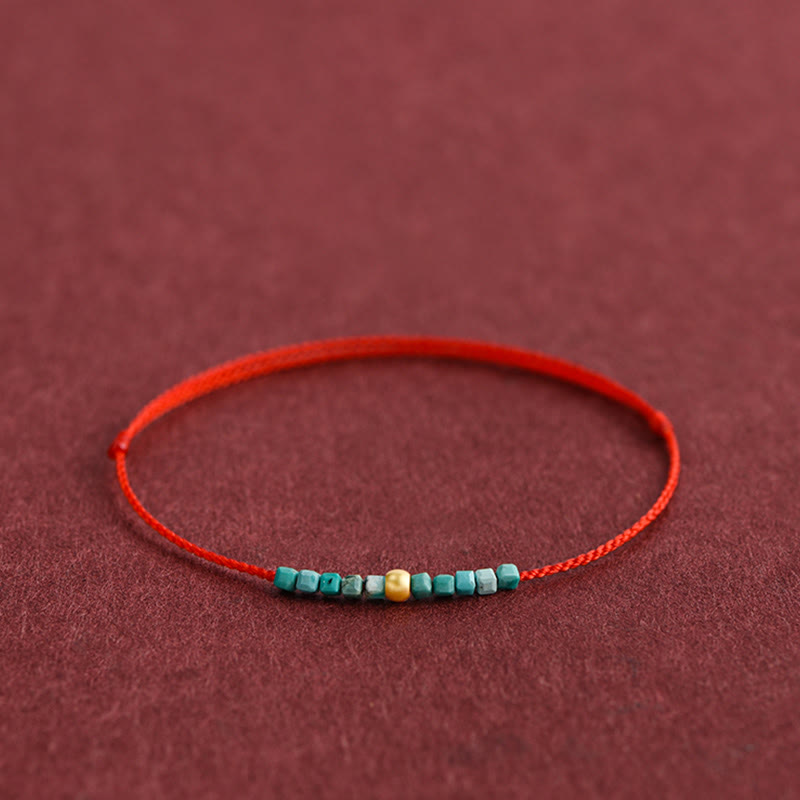 Bracelet de cheville tressé de protection en perles d'or 999 turquoise