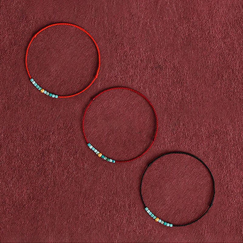 Bracelet de cheville tressé de protection en perles d'or 999 turquoise