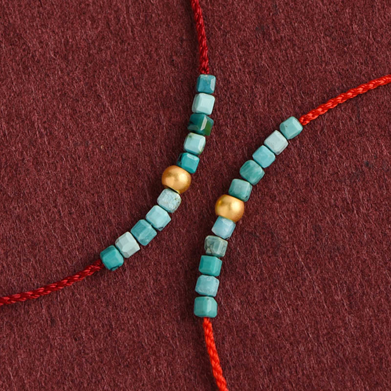 Bracelet de cheville tressé de protection en perles d'or 999 turquoise