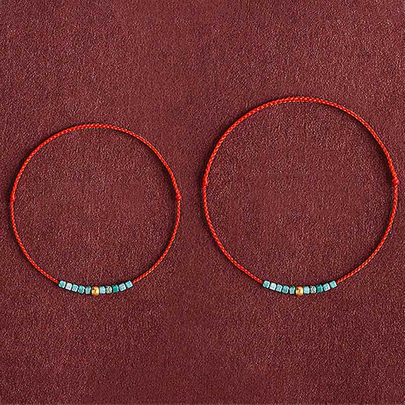 Bracelet de cheville tressé de protection en perles d'or 999 turquoise