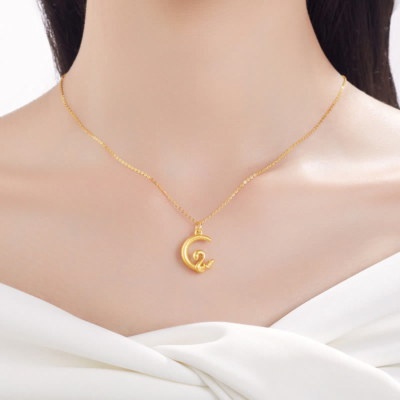 Collier porte-bonheur en or 999 avec lune et année du serpent