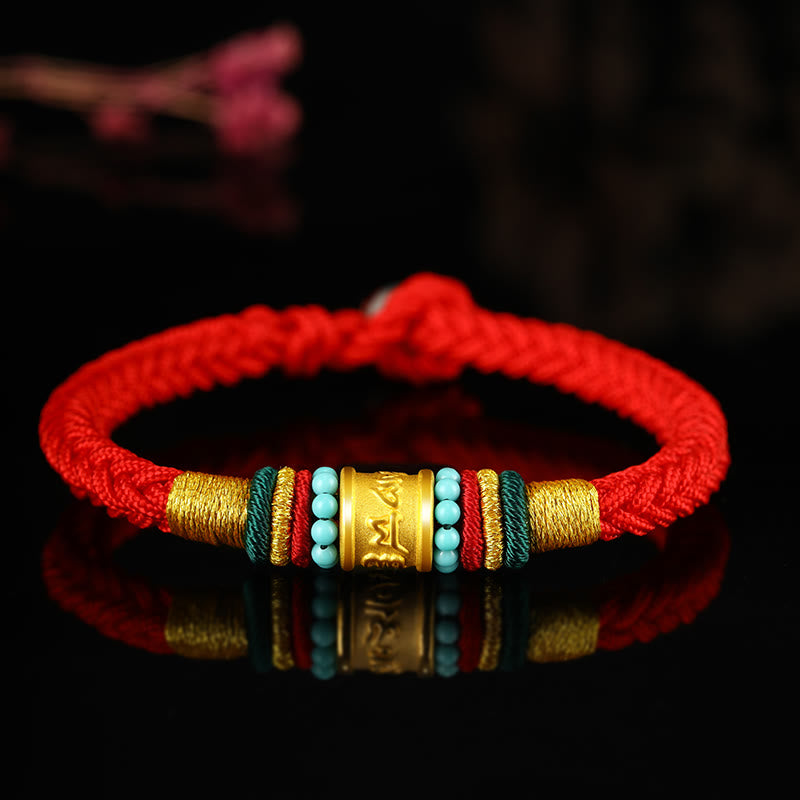Bracelet fait main en or 999 avec nœud de paix à huit fils Om Mani Padme Hum