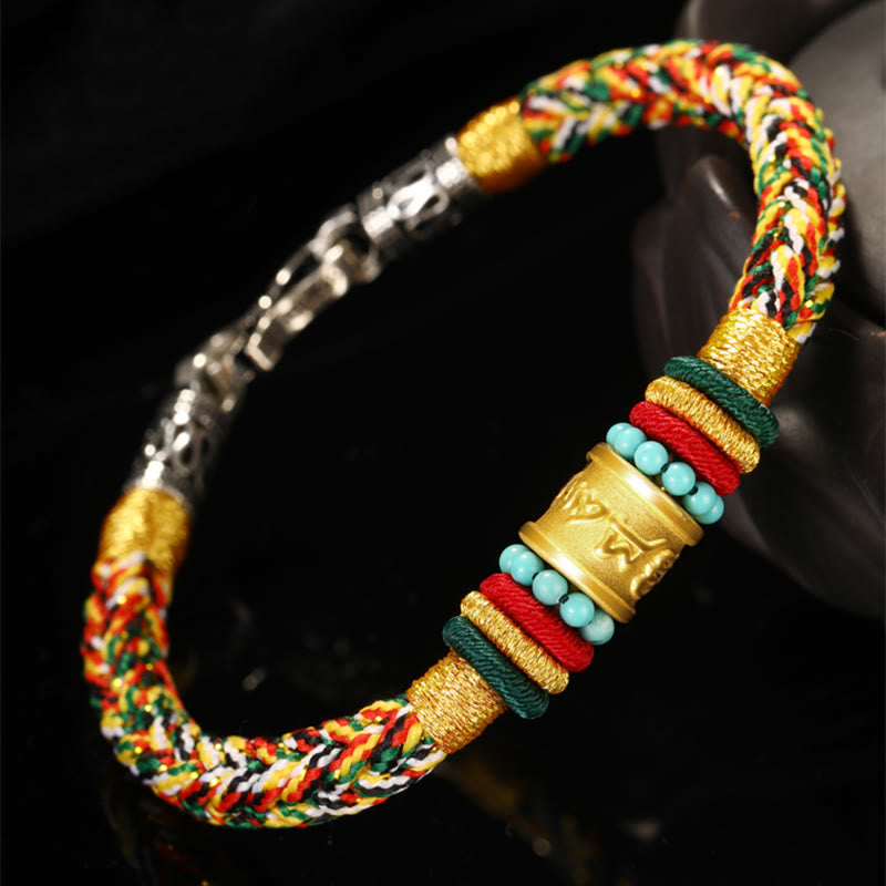 Bracelet fait main en or 999 avec nœud de paix à huit fils Om Mani Padme Hum