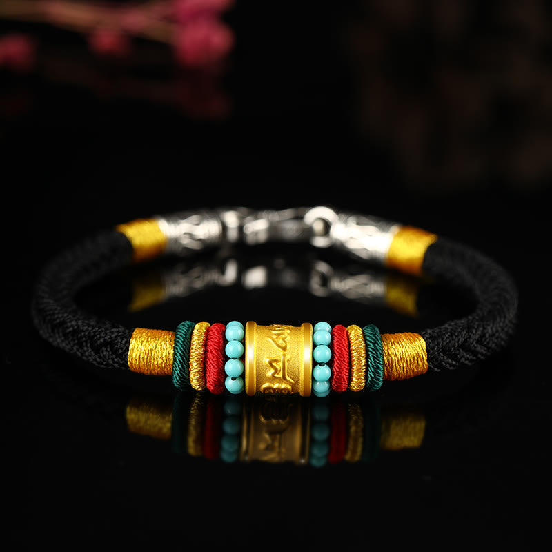Bracelet fait main en or 999 avec nœud de paix à huit fils Om Mani Padme Hum