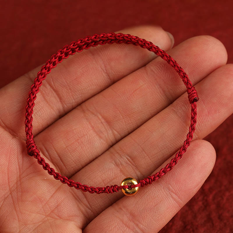 Bracelet en or 999 avec boucle de paix et cordon rouge pour la protection et la chance