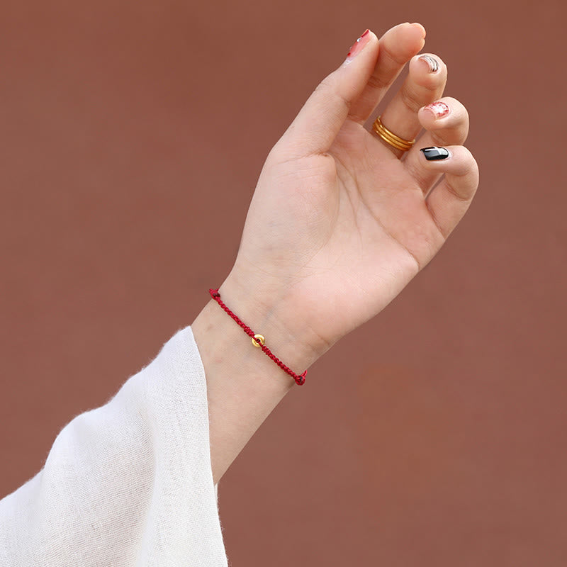 Bracelet en or 999 avec boucle de paix et cordon rouge pour la protection et la chance