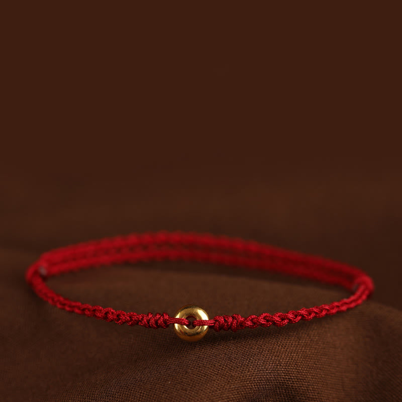 Bracelet en or 999 avec boucle de paix et cordon rouge pour la protection et la chance