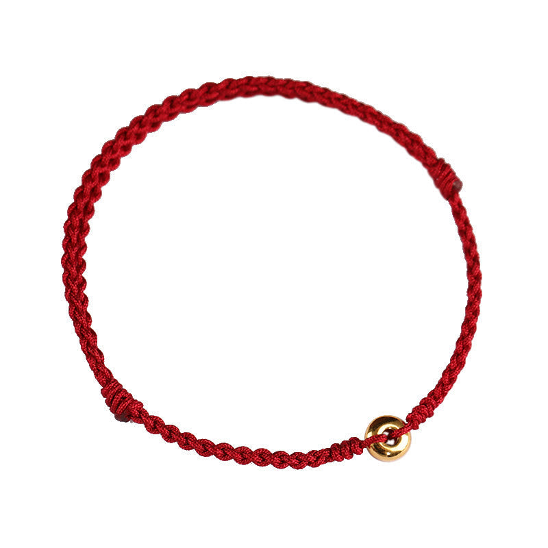 Bracelet en or 999 avec boucle de paix et cordon rouge pour la protection et la chance