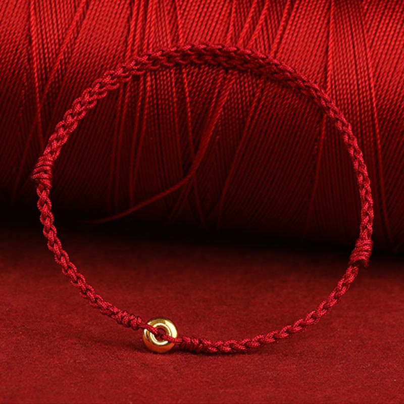 Bracelet en or 999 avec boucle de paix et cordon rouge pour la protection et la chance