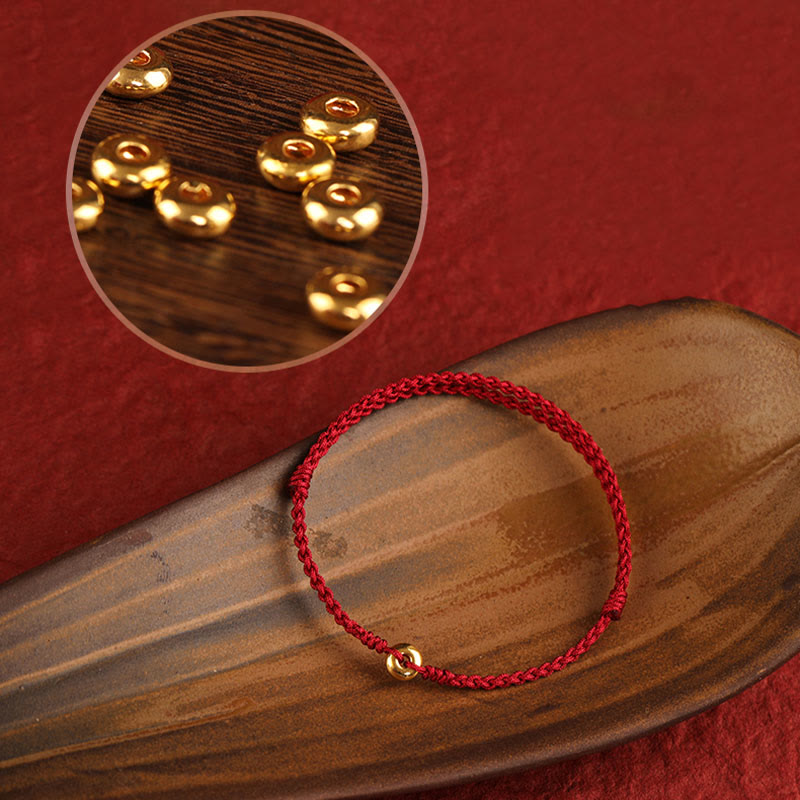 Bracelet en or 999 avec boucle de paix et cordon rouge pour la protection et la chance