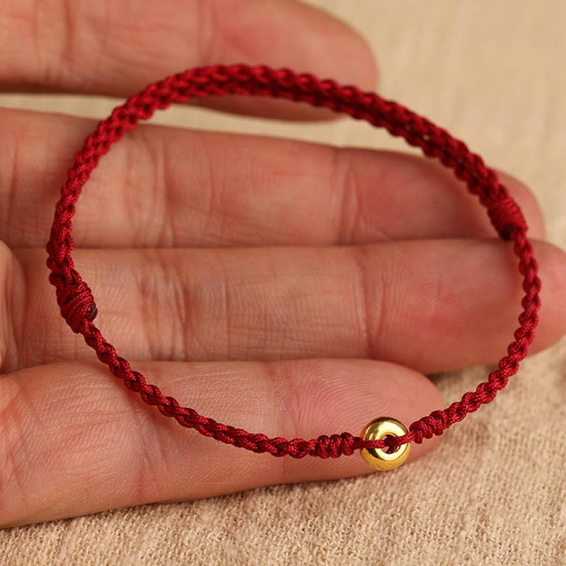 Bracelet en or 999 avec boucle de paix et cordon rouge pour la protection et la chance