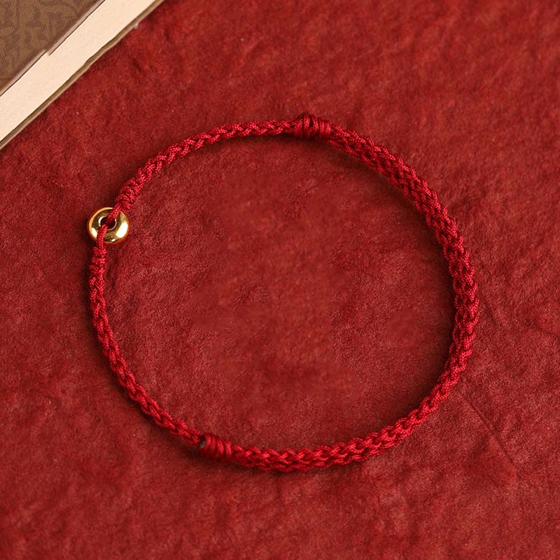 Bracelet en or 999 avec boucle de paix et cordon rouge pour la protection et la chance