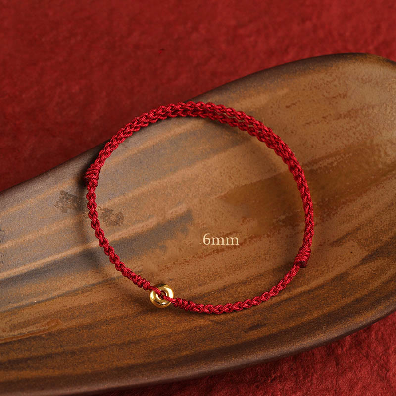 Bracelet en or 999 avec boucle de paix et cordon rouge pour la protection et la chance