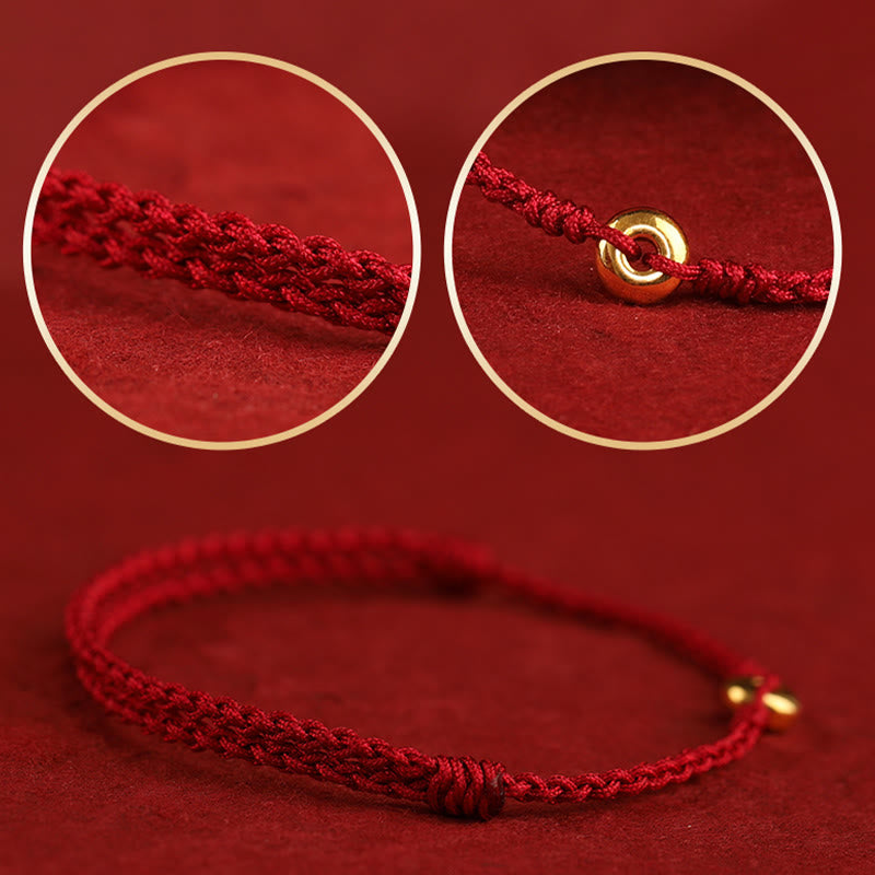 Bracelet en or 999 avec boucle de paix et cordon rouge pour la protection et la chance