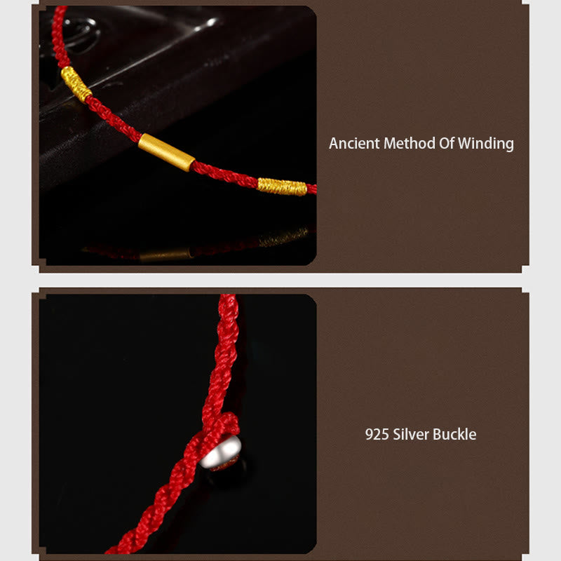 Bracelet de protection en or 999, fil rouge, quatre nœuds de vœux