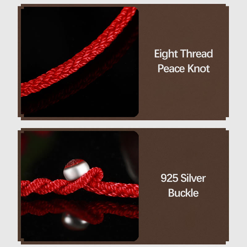 Bracelet en fil rouge en or 999 avec nœud de paix à huit fils