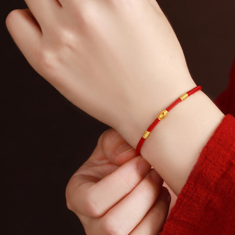Bracelet en fil rouge en or 999 avec nœud de paix à huit fils