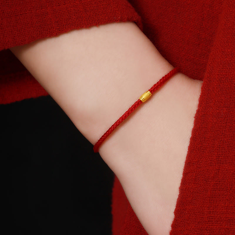 Bracelet en fil rouge en or 999 avec nœud de paix à huit fils