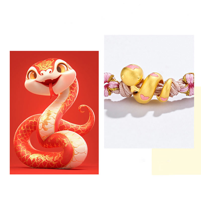 Bracelet porte-bonheur en corde rose serpent en or 999