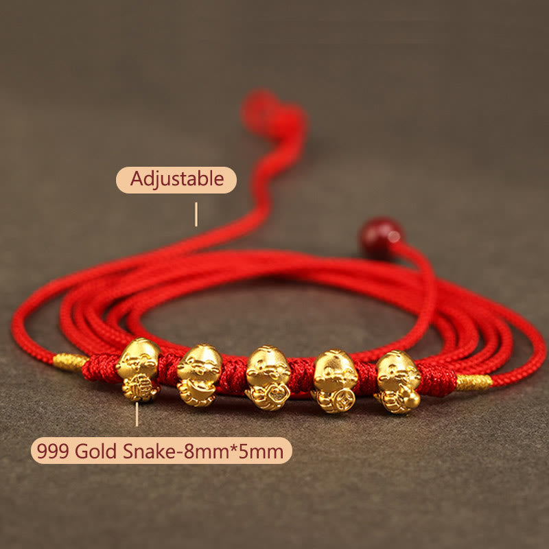 Chaîne de ventre en or 999 avec fil rouge serpent pour la protection et la prospérité