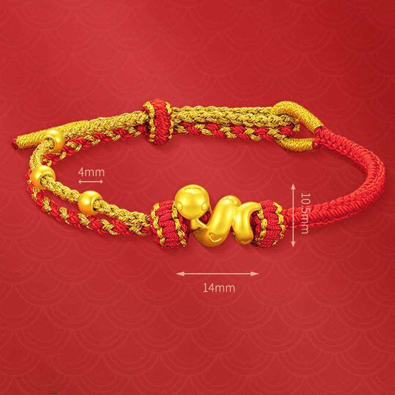 Bracelet porte-bonheur serpent en or 999 avec fil rouge