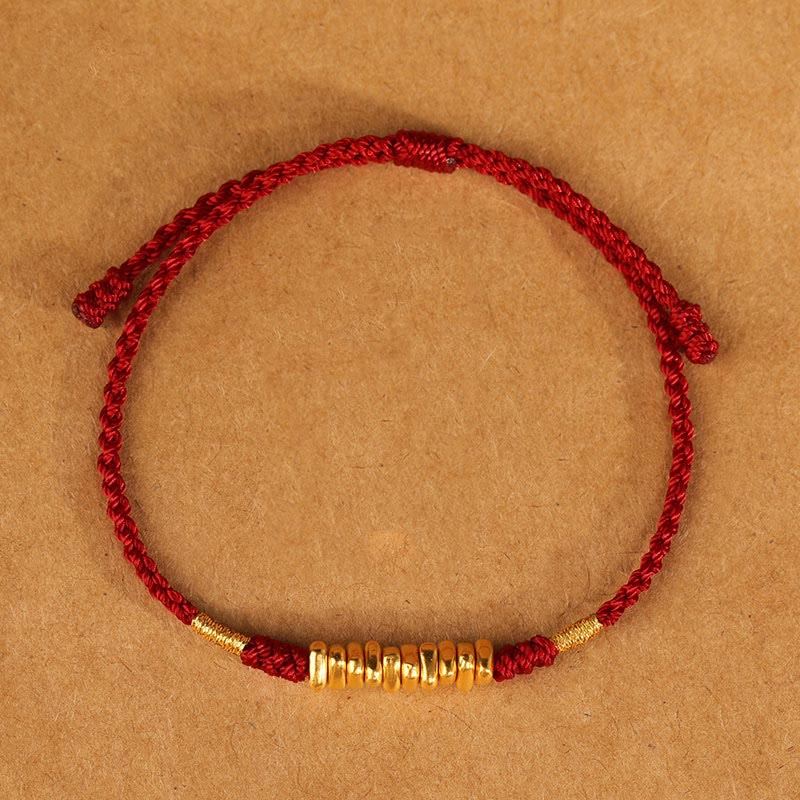 Bracelet tressé ultra-fin en or 999 avec cordon rouge