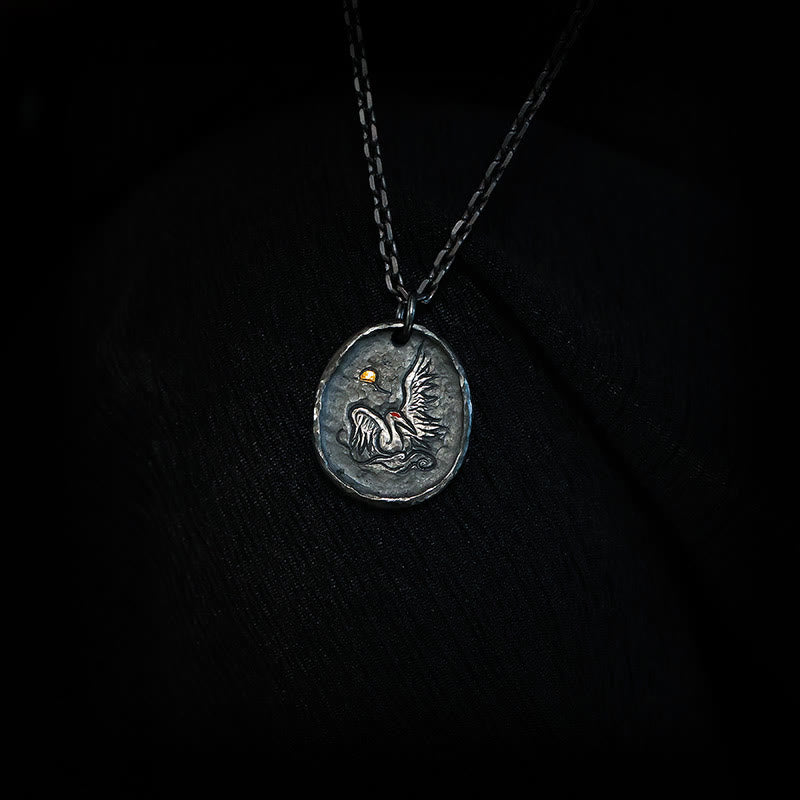 Pendentif grue en argent sterling 999 et or 24 carats, nuages ​​de bon augure