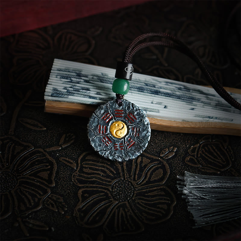 Collier pendentif Yin Yang Bagua en argent sterling 999 et or 24 carats