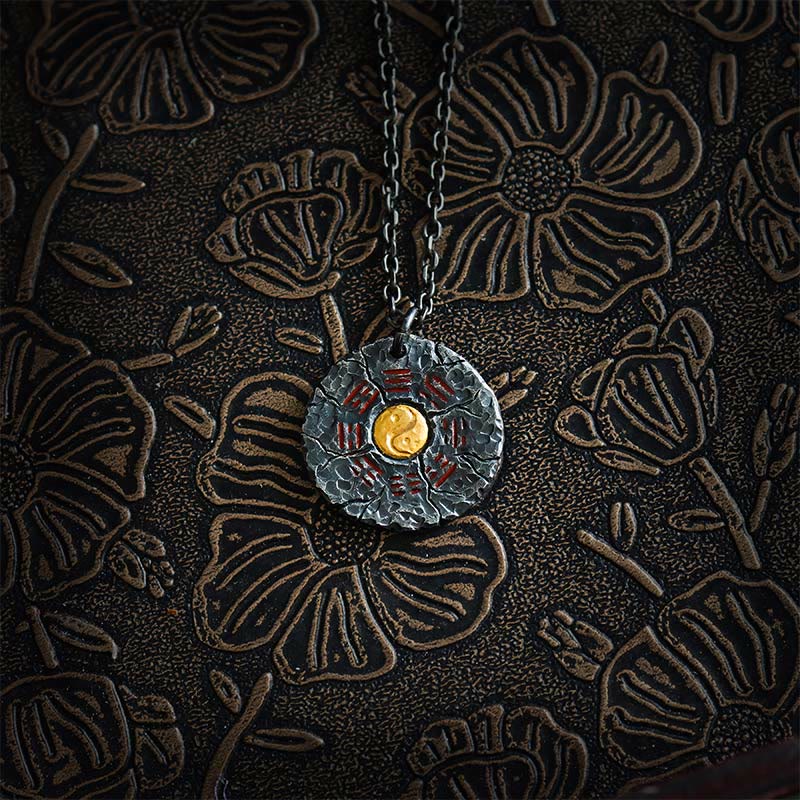 Collier pendentif Yin Yang Bagua en argent sterling 999 et or 24 carats
