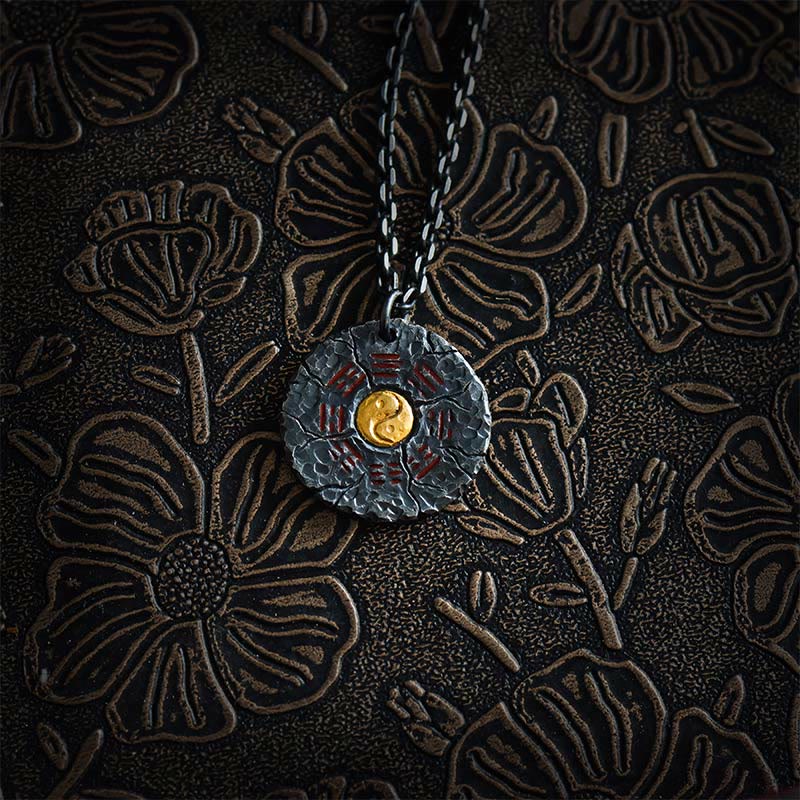Collier pendentif Yin Yang Bagua en argent sterling 999 et or 24 carats