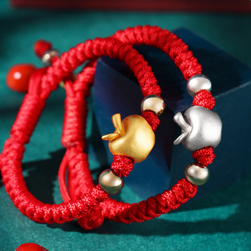 Bracelet de protection en argent sterling 999 avec fil rouge pomme