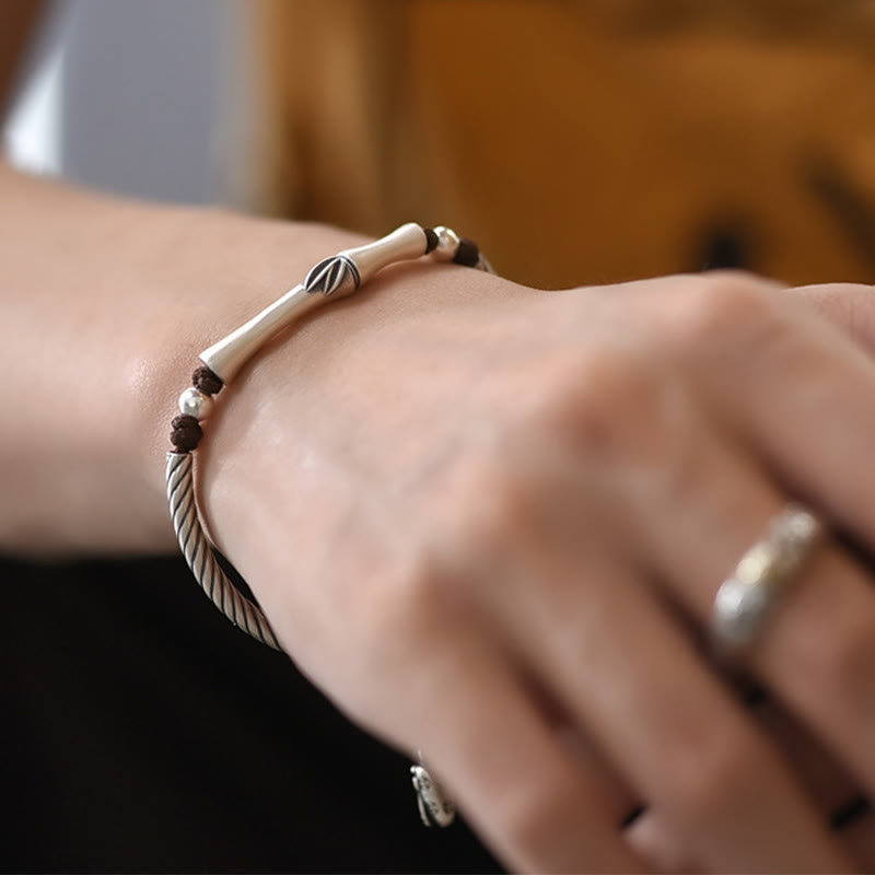 Bracelet porte-bonheur en argent sterling 999, motif cigale en bambou, pour la richesse