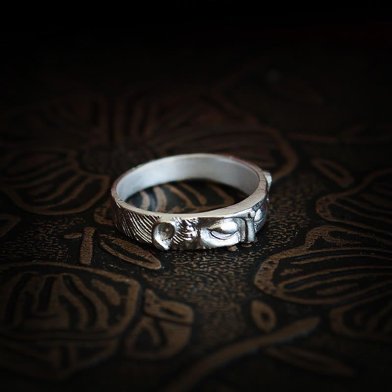 Bague de protection des yeux de Bouddha en argent sterling 999