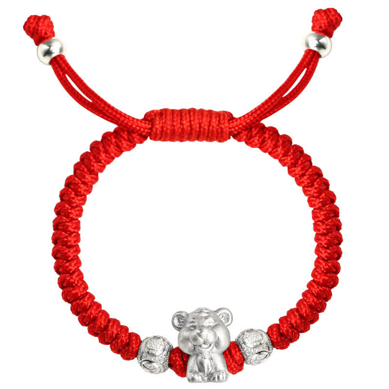Bracelet porte-bonheur en argent sterling 999 avec corde rouge et signe du zodiaque chinois pour enfants