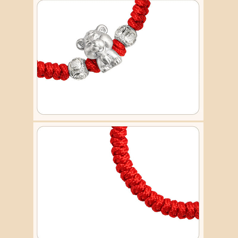Bracelet porte-bonheur en argent sterling 999 avec corde rouge et signe du zodiaque chinois pour enfants