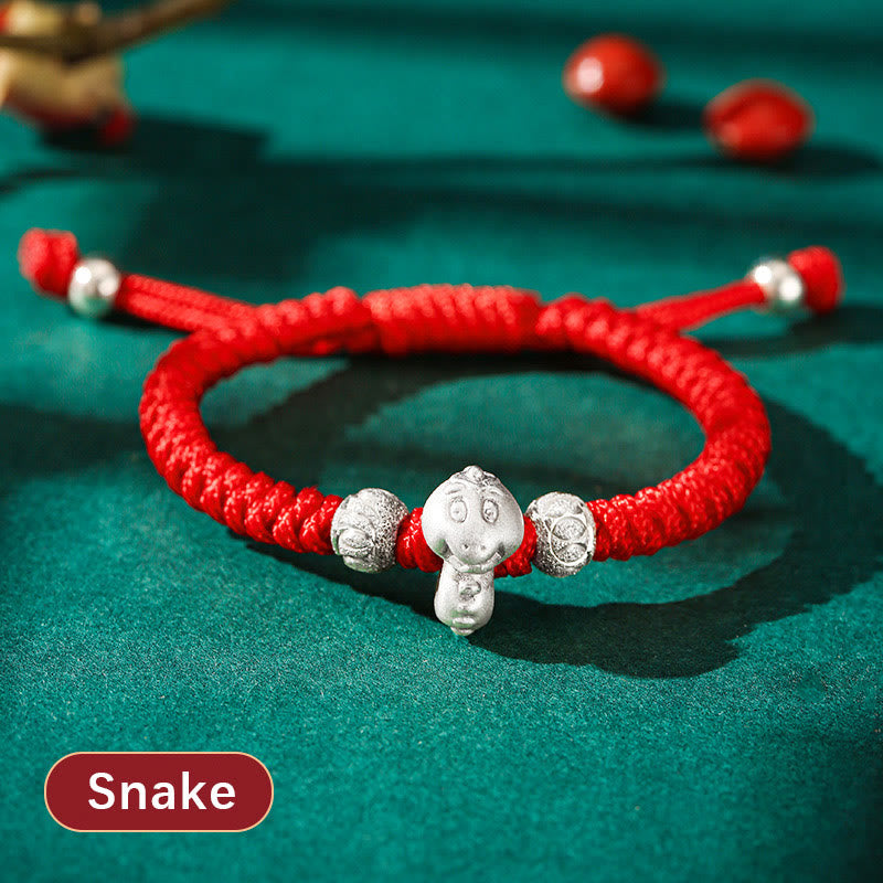 Bracelet porte-bonheur en argent sterling 999 avec corde rouge et signe du zodiaque chinois pour enfants