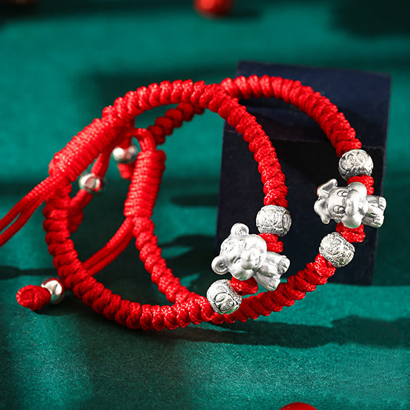 Bracelet porte-bonheur en argent sterling 999 avec corde rouge et signe du zodiaque chinois pour enfants