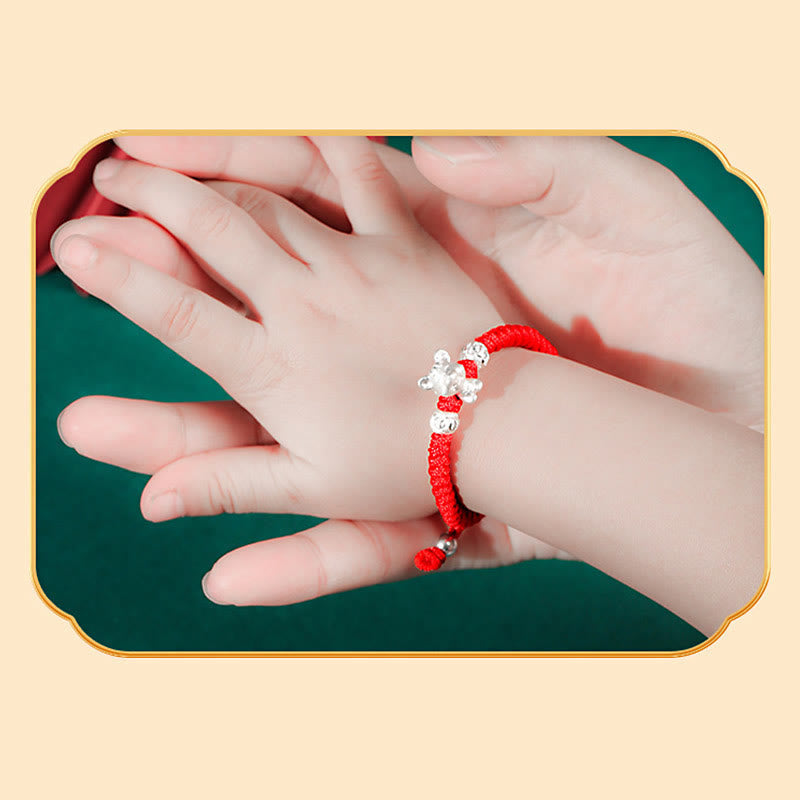 Bracelet porte-bonheur en argent sterling 999 avec corde rouge et signe du zodiaque chinois pour enfants