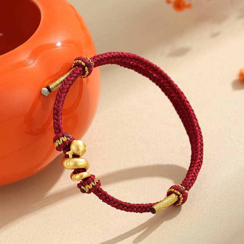 Bracelet serpent en argent sterling 999 avec cordon rouge et symbole du zodiaque chinois