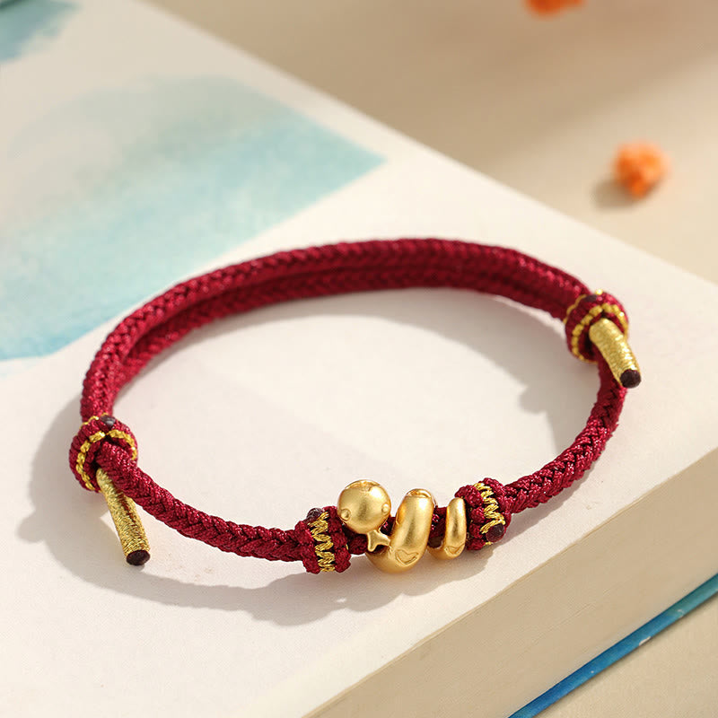 Bracelet serpent en argent sterling 999 avec cordon rouge et symbole du zodiaque chinois