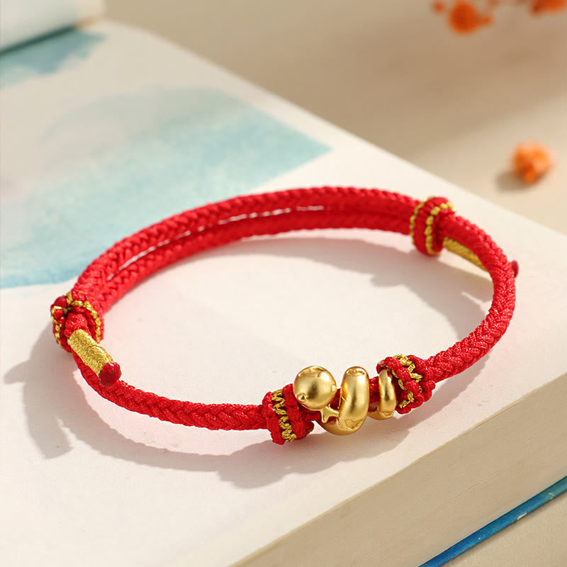 Bracelet serpent en argent sterling 999 avec cordon rouge et symbole du zodiaque chinois