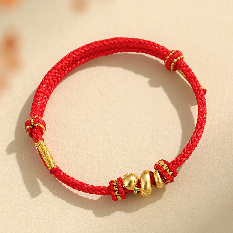 Bracelet serpent en argent sterling 999 avec cordon rouge et symbole du zodiaque chinois