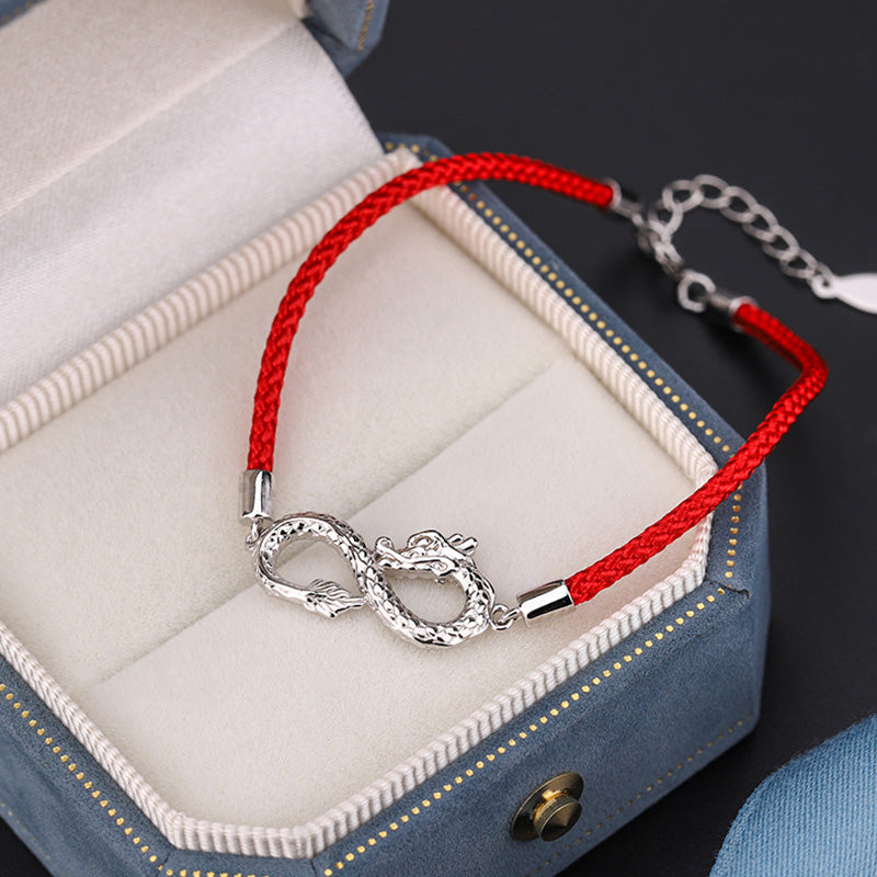 Bracelet dragon en argent sterling 999 avec nœud sans fin pour la chance et la protection