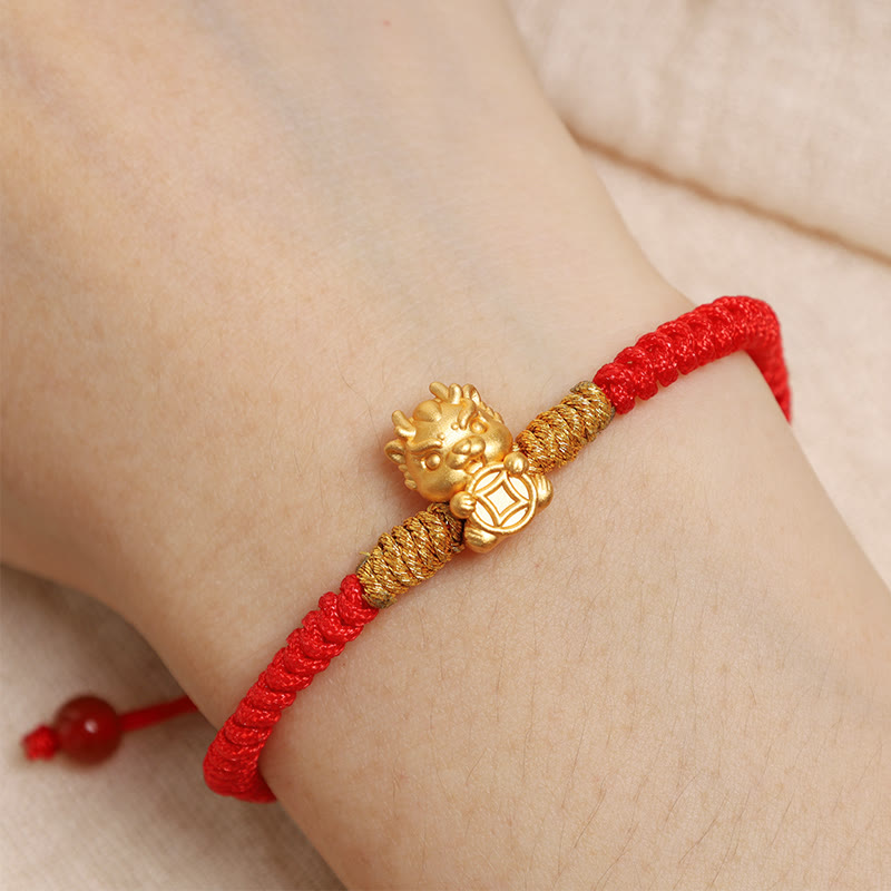 Bracelet dragon en argent sterling 999 avec cordon rouge porte-bonheur