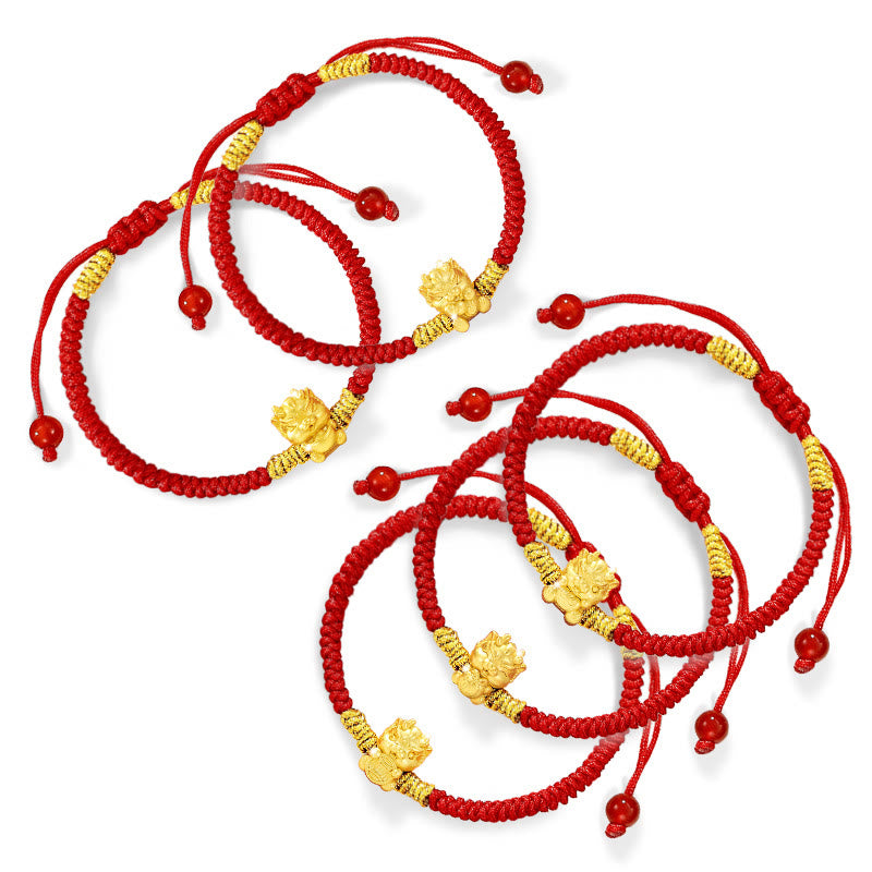 Bracelet dragon en argent sterling 999 avec cordon rouge porte-bonheur