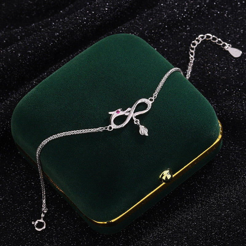 Bracelet dragon en argent sterling 999 avec breloque nœud sans fin en zircon