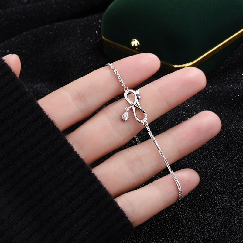 Bracelet dragon en argent sterling 999 avec breloque nœud sans fin en zircon