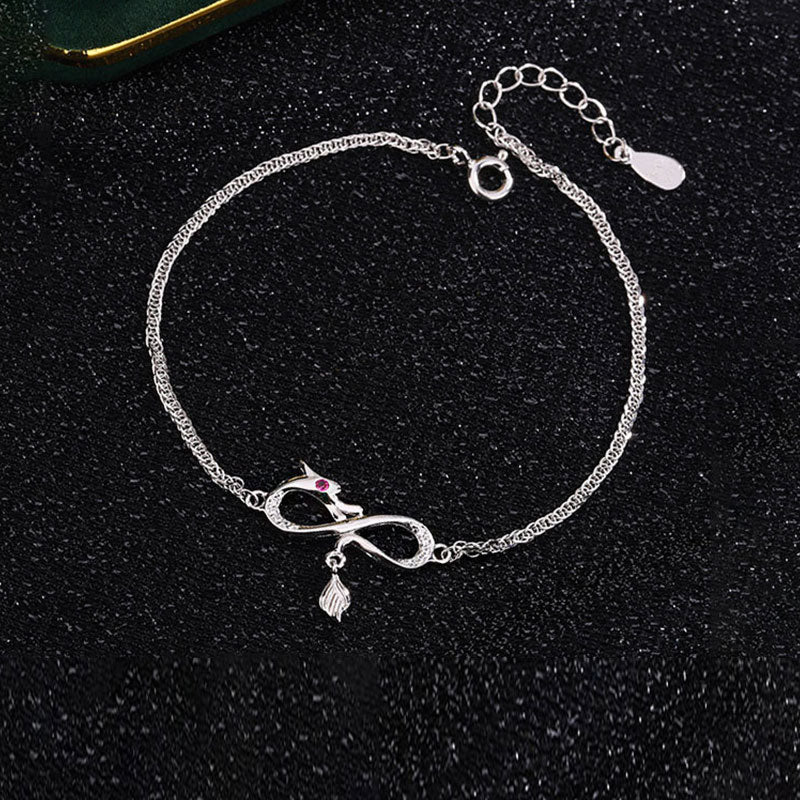 Bracelet dragon en argent sterling 999 avec breloque nœud sans fin en zircon