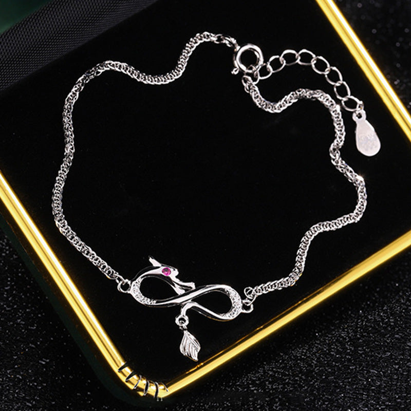 Bracelet dragon en argent sterling 999 avec breloque nœud sans fin en zircon