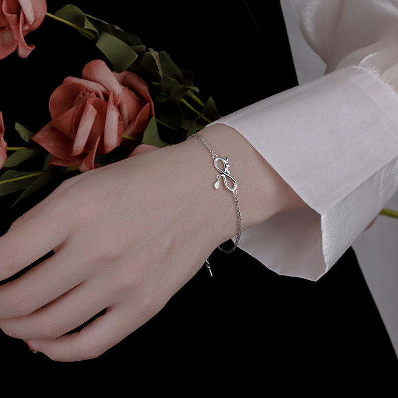 Bracelet dragon en argent sterling 999 avec zircon | Protection et chance